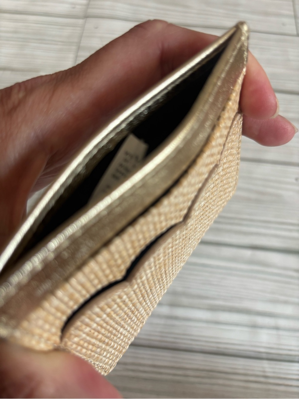 J. Crew Woven scalloped wallet with metallic trim - Picture 4 of 5